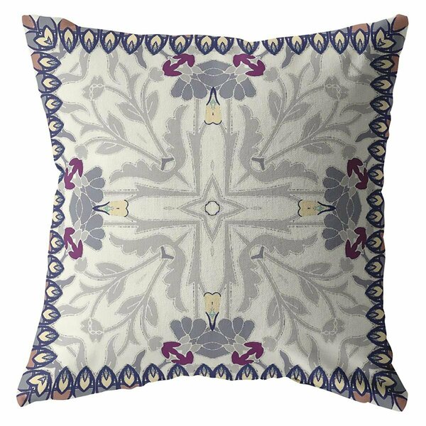 Homeroots 16 in. Gray Floral Frame Indoor & Outdoor Throw Pillow 412163